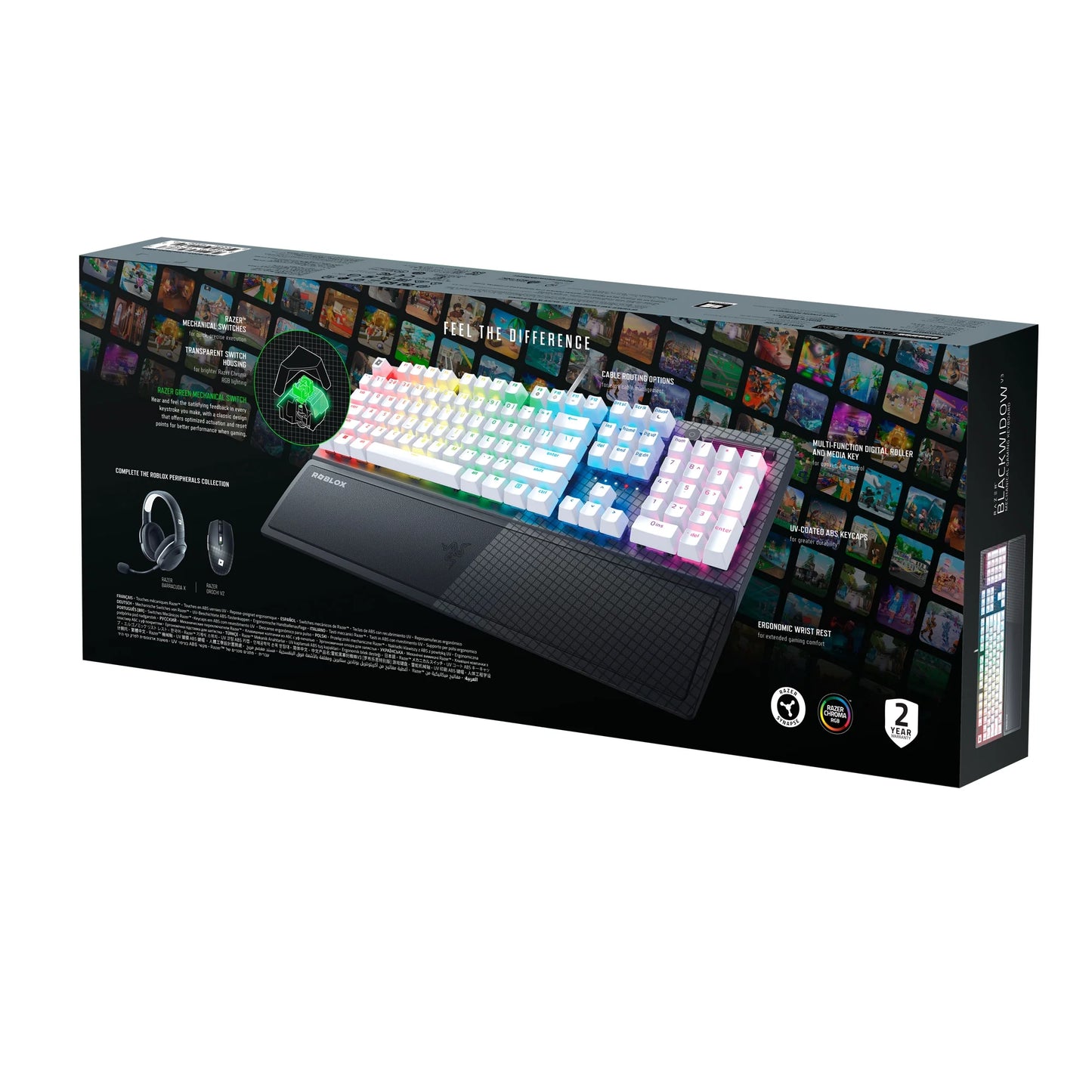 Level up your gaming with the Blackwidow V3 Wired Mechanical Keyboard! 🌟✨ Chroma RGB, comfy wrist rest, and perfect for Roblox! 🎮🖥️ #GamingGear #BlackwidowV3