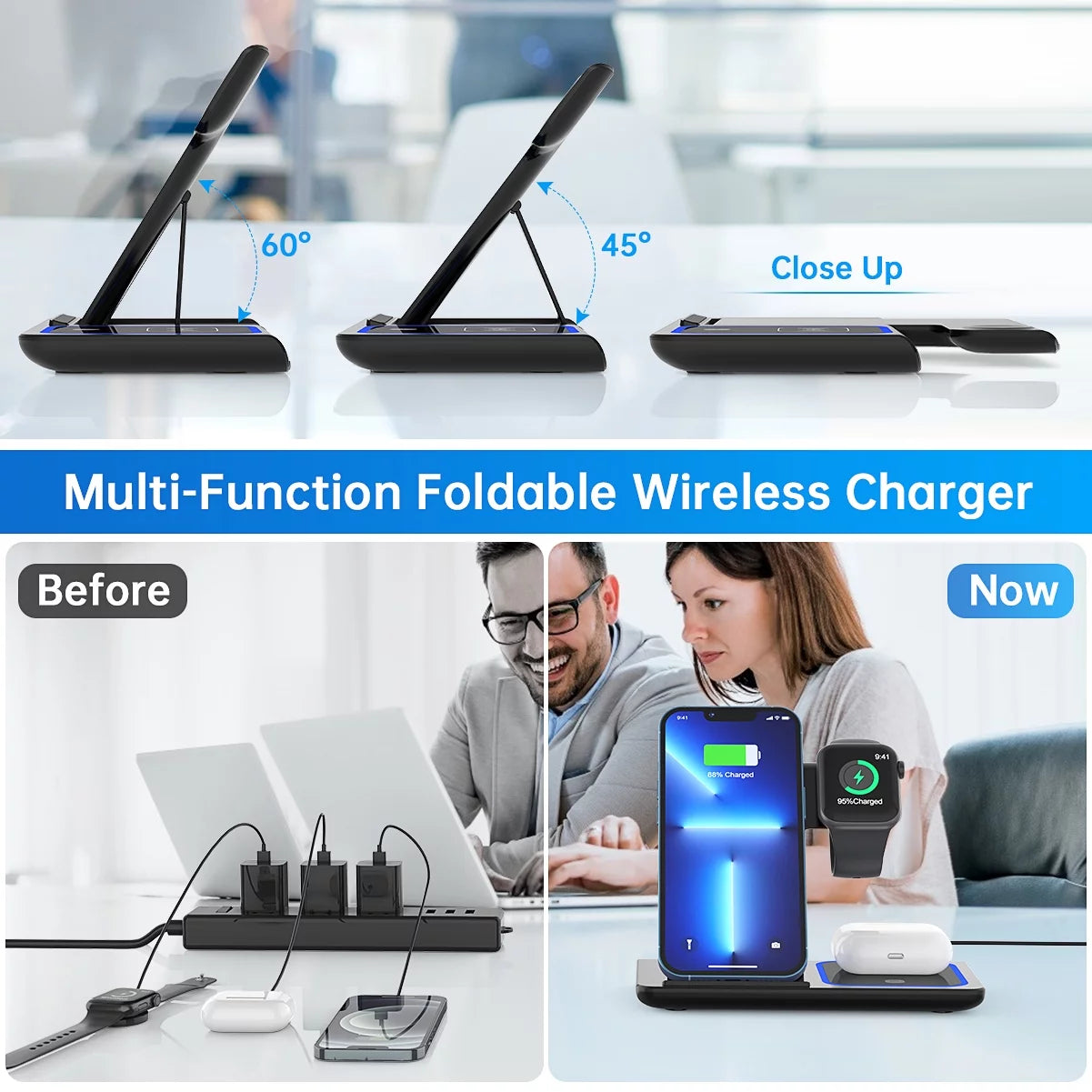 Charge your devices in style! 🚀✨ 18W Fast Wireless Charger for iPhone 16/15/14/13/12/11 & Apple Watch Series SE/10/9/8/7/6/5/4/3 + AirPods Pro/3/2! Perfect 3-in-1 charging station with QC3.0 Adapter included! 🔋💥 #WirelessCharging #TechEssentials