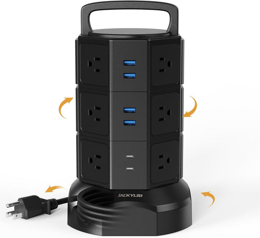 Level up your charging game with the  Power Strip Tower! ⚡️ 12 outlets & 6 USB ports for all your devices, plus a heavy-duty 6.5ft extension cord! Perfect for home, office, or dorm life! 🏠💻 #SurgeProtector #ChargingStation