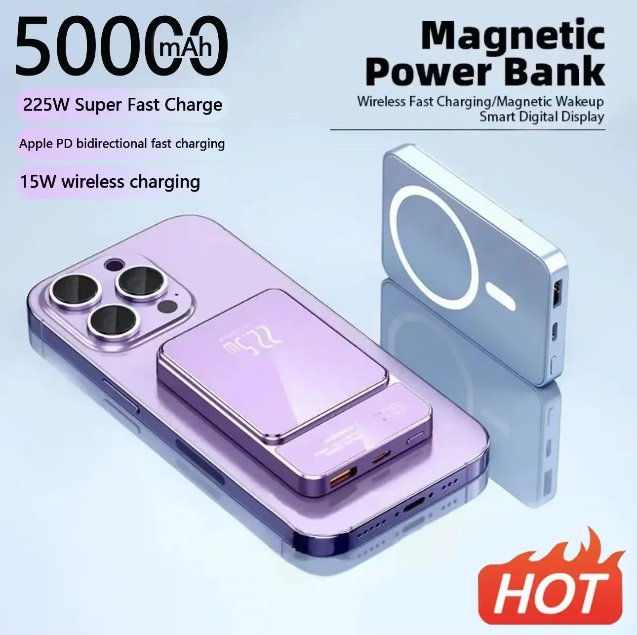 Power Bank 50000 Mah Wireless Magnetic Power Bank Magsafe Super Fast Charging Suitable for Iphone Xiaomi Samsung Huawei