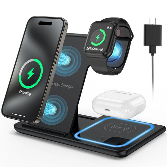 Charge your devices in style! 🚀✨ 18W Fast Wireless Charger for iPhone 16/15/14/13/12/11 & Apple Watch Series SE/10/9/8/7/6/5/4/3 + AirPods Pro/3/2! Perfect 3-in-1 charging station with QC3.0 Adapter included! 🔋💥 #WirelessCharging #TechEssentials