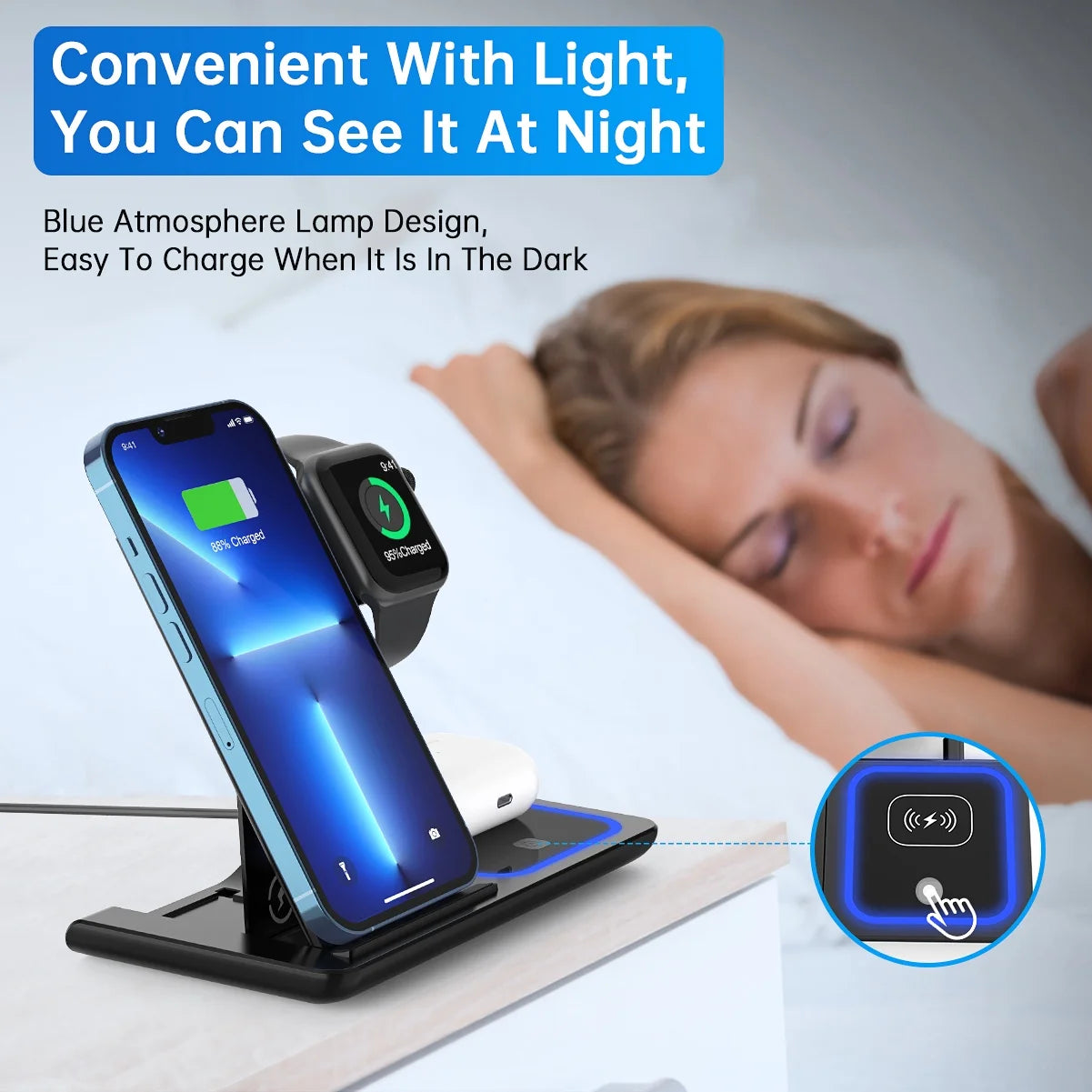 Charge your devices in style! 🚀✨ 18W Fast Wireless Charger for iPhone 16/15/14/13/12/11 & Apple Watch Series SE/10/9/8/7/6/5/4/3 + AirPods Pro/3/2! Perfect 3-in-1 charging station with QC3.0 Adapter included! 🔋💥 #WirelessCharging #TechEssentials