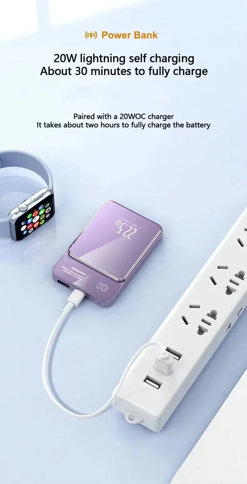 Power Bank 50000 Mah Wireless Magnetic Power Bank Magsafe Super Fast Charging Suitable for Iphone Xiaomi Samsung Huawei