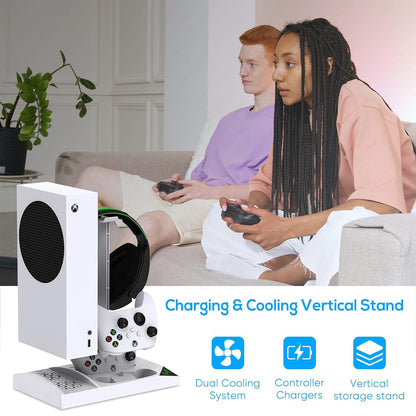 Charger Stand Cooling Fan for Xbox Series S Console & Controller,Vertical Dual Cooler System Charging Dock Accessories with 2 X 1400Mah Rechargeable Battery & Cover,Earphone Bracket for Xbox Series S