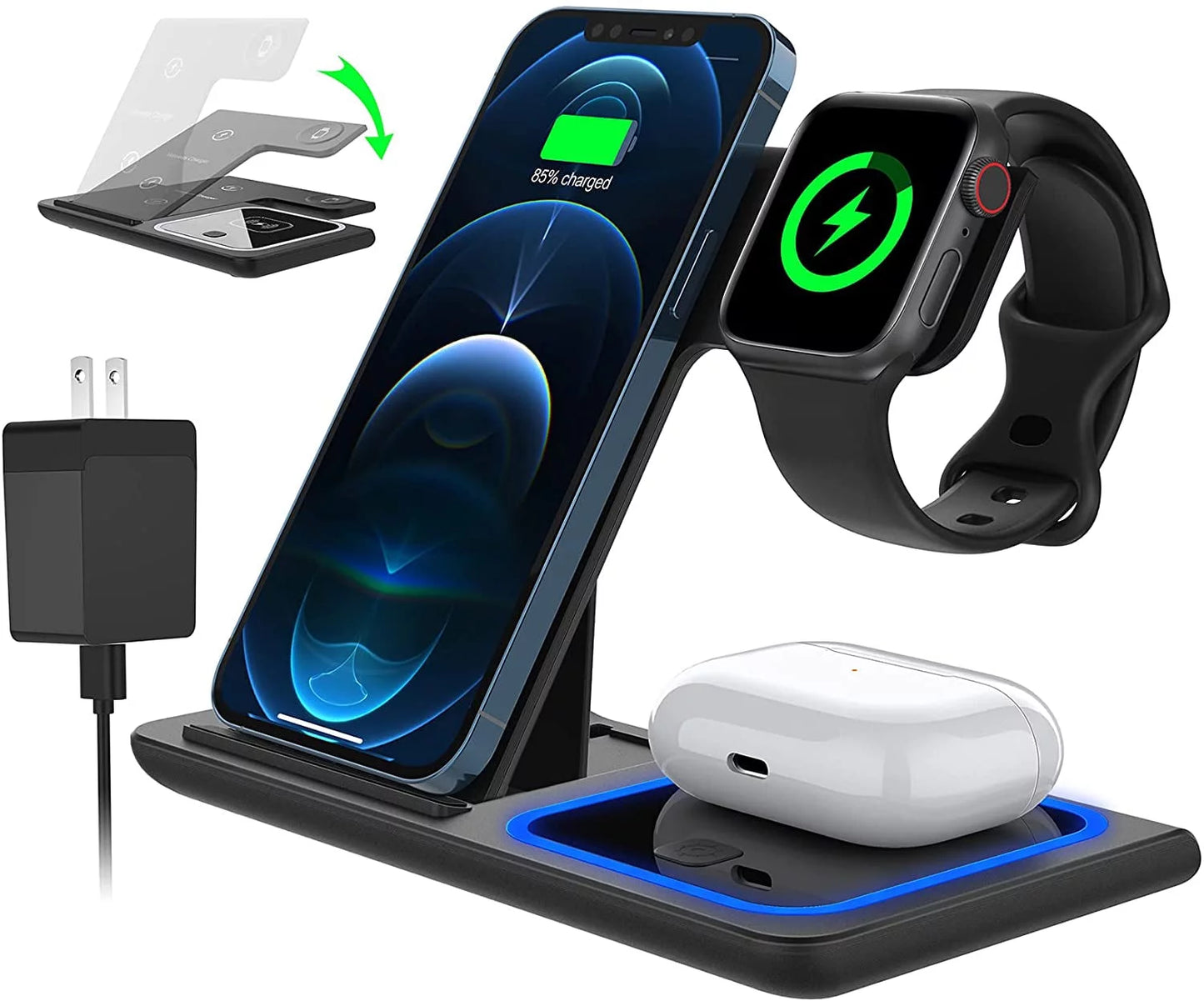 Charge your devices in style! 🚀✨ 18W Fast Wireless Charger for iPhone 16/15/14/13/12/11 & Apple Watch Series SE/10/9/8/7/6/5/4/3 + AirPods Pro/3/2! Perfect 3-in-1 charging station with QC3.0 Adapter included! 🔋💥 #WirelessCharging #TechEssentials