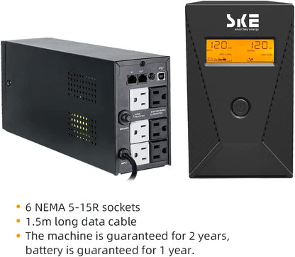 Uninterruptible Power Supply - 600VA/360W Ups Battery Backup and Surge Protector,Computer Uninterruptible Power Supply Units,Ske Ups Power Supply